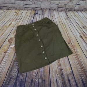 army green button front skirt